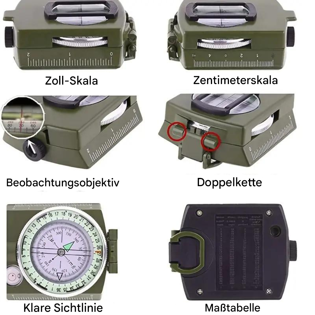 Vielseitiger Outdoor Kompass für präzise Orientierung beim Wandern, Reisen, Camping und Survival.
