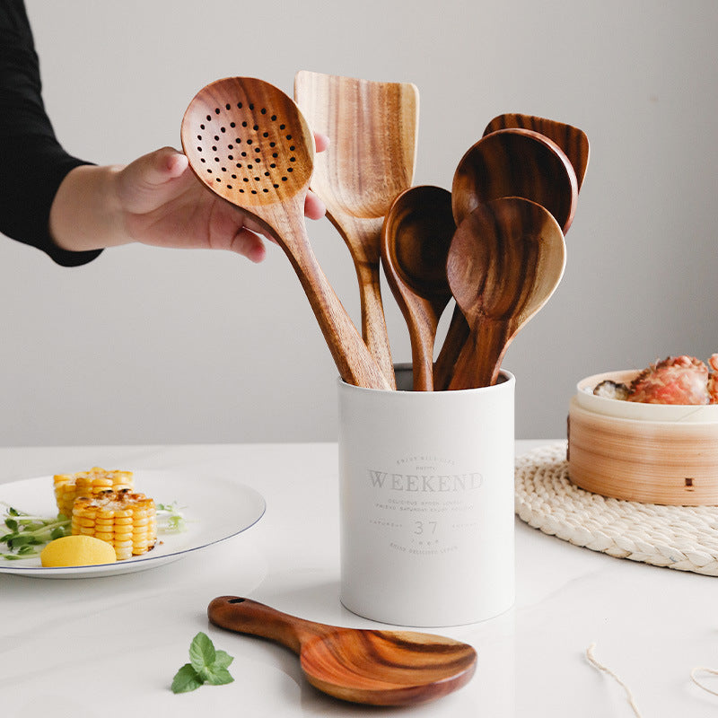 Mehrteiliges Teakholz Kochbesteck Set: Löffel, Spatel & Wender aus nachhaltigem Holz für Kochen.