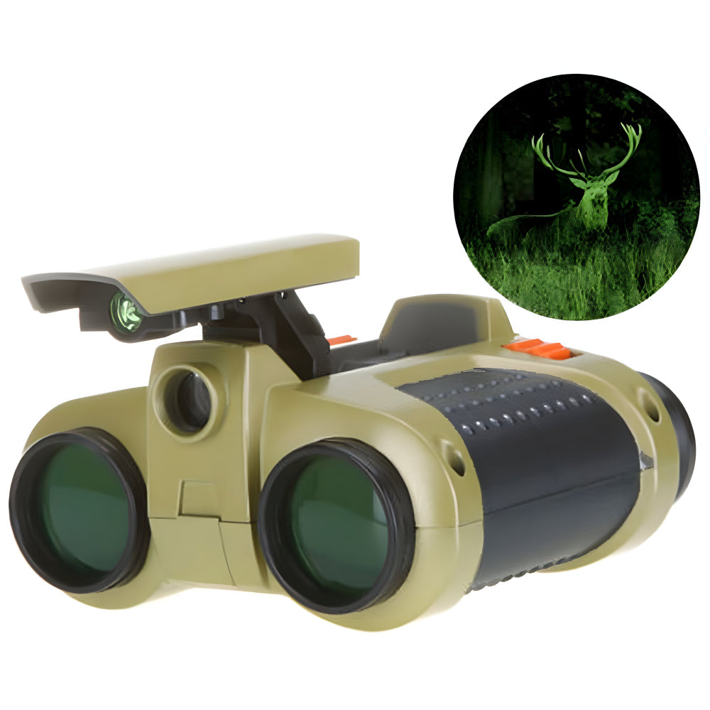 Glückliches Kind erkundet die Natur mit seinem robusten Nachtsichtfernglas 4x30 beim Zelten oder Wandern.
