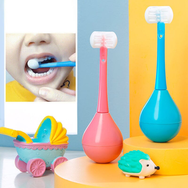 Kinderzahnbürste dreiseitig, rosa, für einfache und gründliche Zahnreinigung.