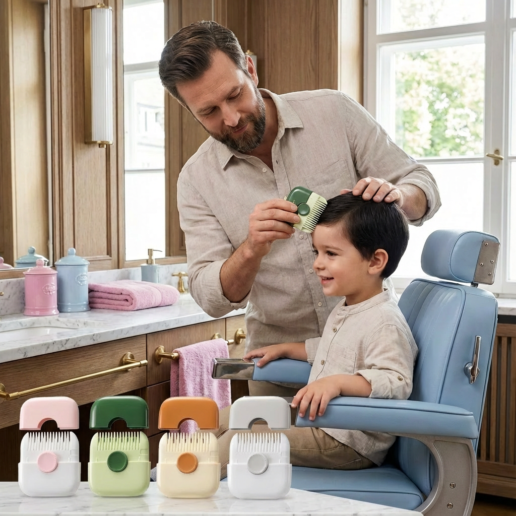 Rosa Kinder Haarschneidekamm, sanft für empfindliche Kinderhaare. Ideal für stressfreie Haarpflege.