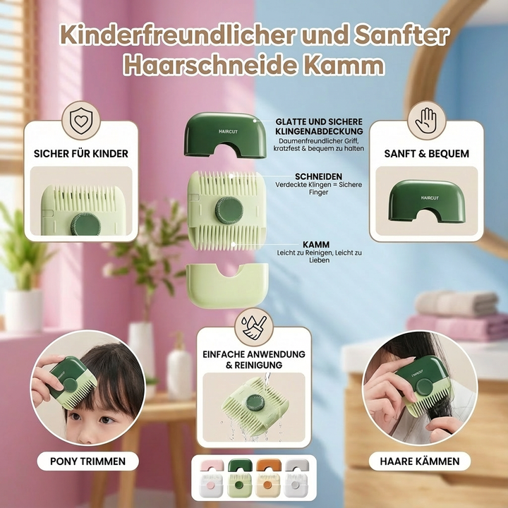 Grauer Haarschneidekamm für Kinder, robust und schonend. Für präzise und sichere Kinderfrisuren.