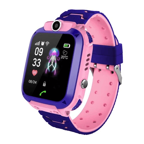 Rosa Kinder Smartwatch mit GPS, Notruf, Schulmodus und wasserdichtem Design für Sicherheit der Kinder.