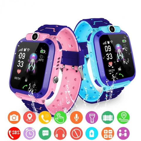 Stylische Kinder Smartwatch in Rosa und Blau, mit robustem, wasserdichtem Design und vielen praktischen Funktionen.