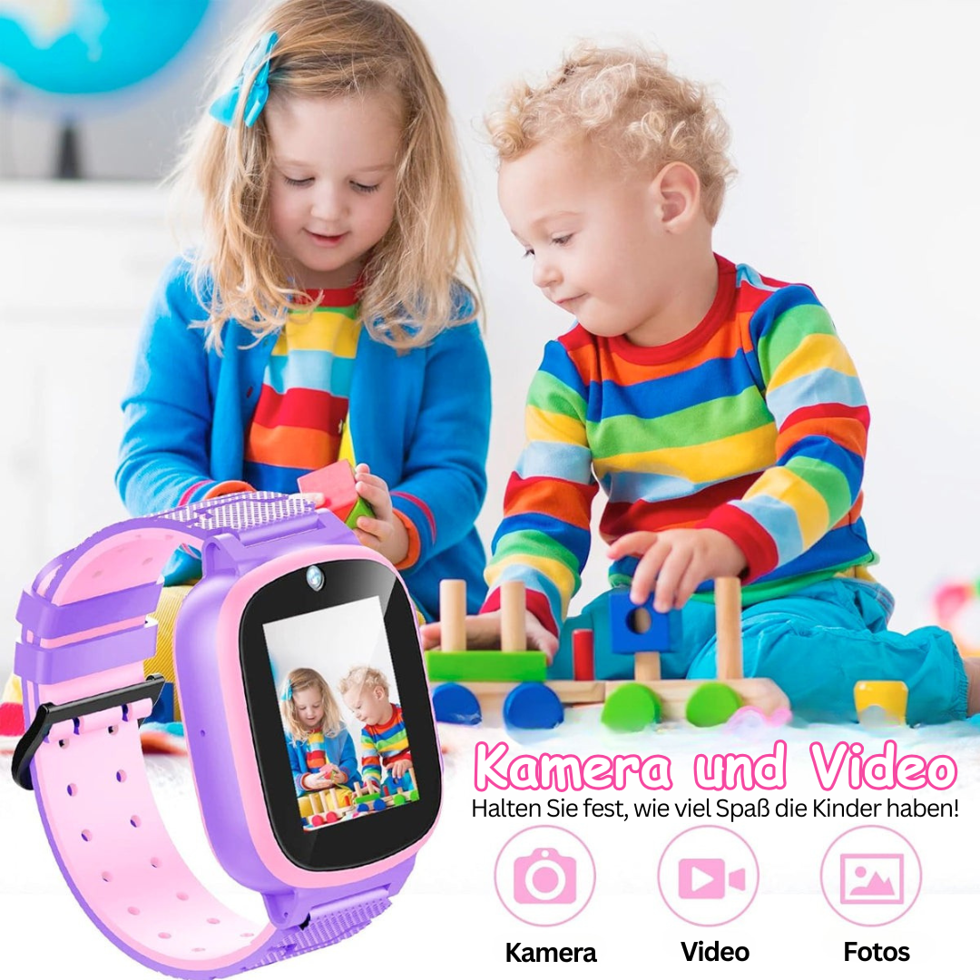 Kinder Smartwatch mit GPS, Zwei-Wege-Anrufen, wasserdicht, ideal für aktive Kinder und Eltern-Sicherheit.