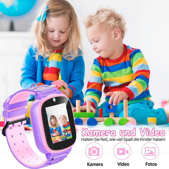 Kinder Smartwatch mit GPS, Zwei-Wege-Anrufen, wasserdicht, ideal für aktive Kinder und Eltern-Sicherheit.