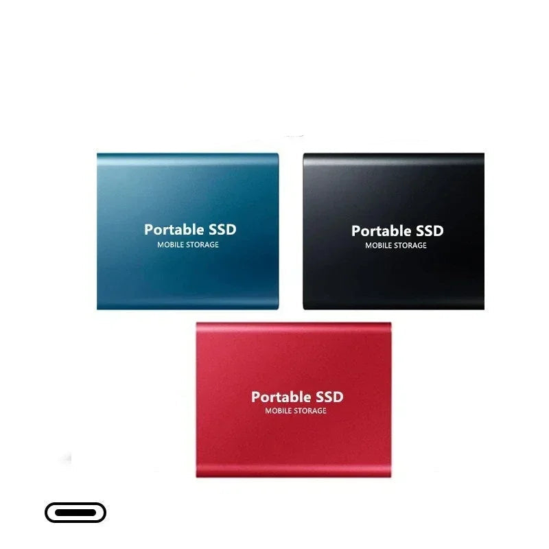 Blaue tragbare externe SSD mit USB 3.1 Type-C, schneller & robuster Speicher für alle kompatiblen Geräte.