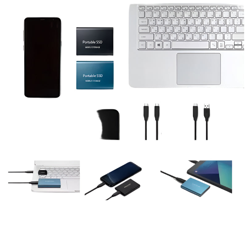 Robuste externe 2TB SSD in Schwarz, USB 3.1 Type-C. Kompakter High-Speed Datenspeicher für Unterwegs.