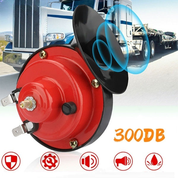 Robuste, wetterfeste RoadGuard Max Sicherheitshupe aus ABS Polymer. Rote 12V Hupe: einfache Installation, lange Fahrzeugsicherheit.