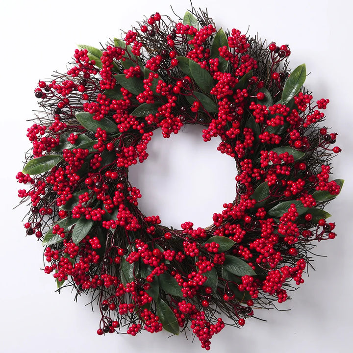 Roter Beeren Weihnachtskranz, 45cm. Festliche Winterdeko für Tür, Fenster oder Wand.