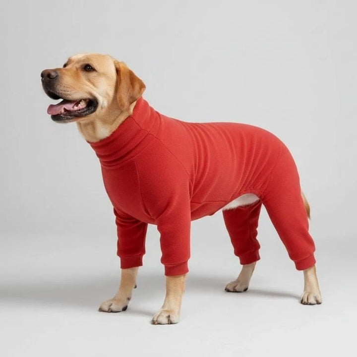 Roter Hundepyjama für große Hunde, gemütliche Nachtwäsche für Wärme & Komfort.