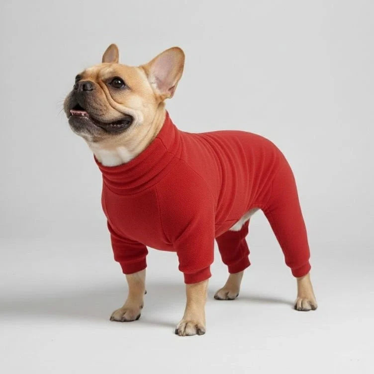 Hundebekleidung: Warmer graublauer Pyjama für große Hunde, ideal für kühle Tage & Nächte.