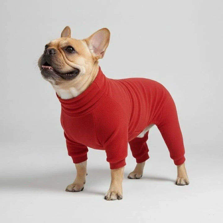Hundebekleidung: Warmer graublauer Pyjama für große Hunde, ideal für kühle Tage & Nächte.