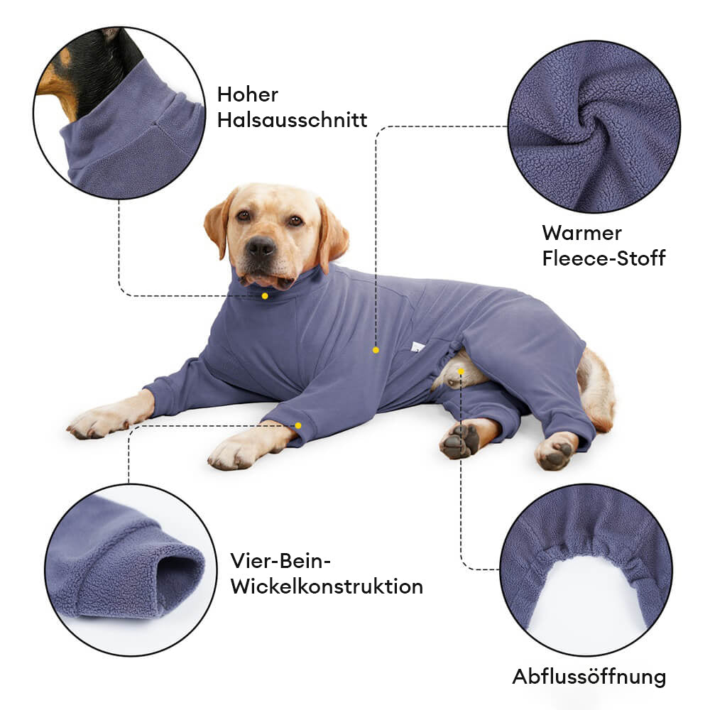 Gemütlicher Winterpyjama für große Hunde, graublau, hält warm und sorgt für Wohlbefinden.
