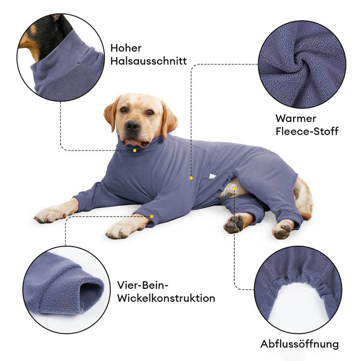 Gemütlicher Winterpyjama für große Hunde, graublau, hält warm und sorgt für Wohlbefinden.