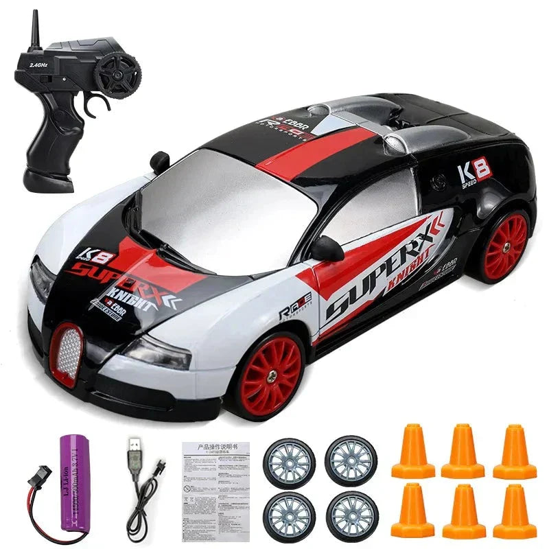 Der RC Mini Drifter in voller Fahrt, demonstriert Geschwindigkeit und Agilität.