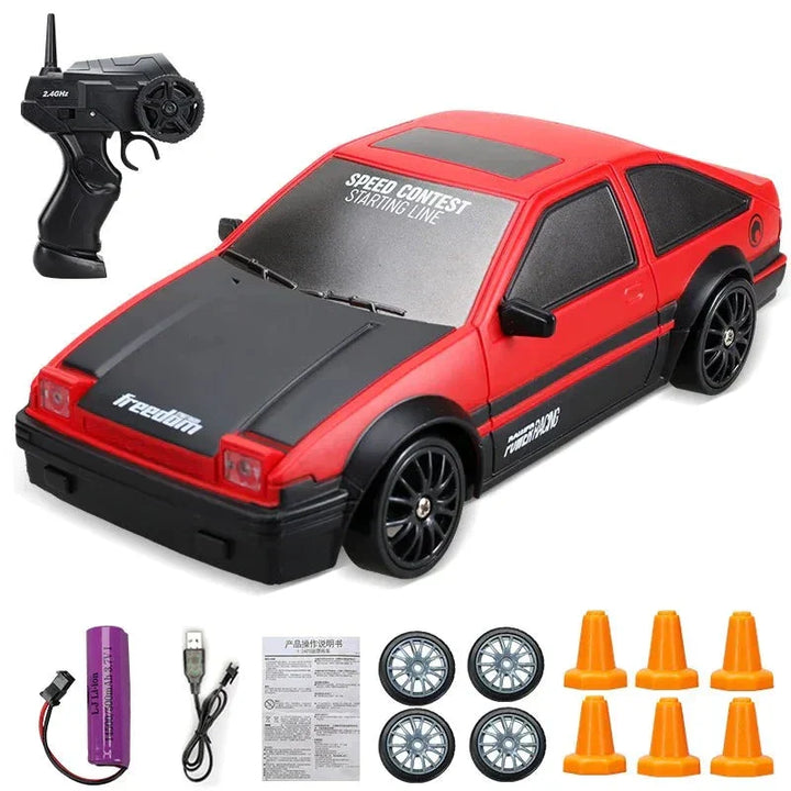 Dynamischer RC Mini Drifter beim High-Speed-Drift, bereit für Fahrspaß.