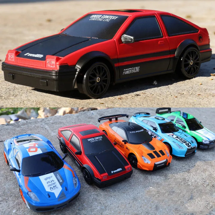Schnelles RC Auto "Mini Drifter" in Bewegung, ideal für Kinder und Hobby-Fahrer.