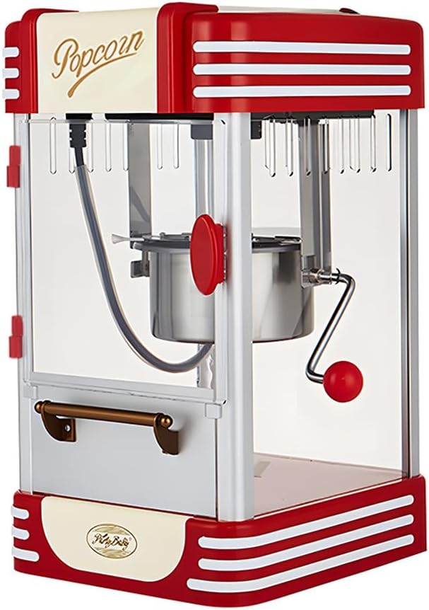 Roter Retro Popcornmaker elektrisch mit Timer für frisches Popcorn. Ideal für Heimkino & Filmabend.
