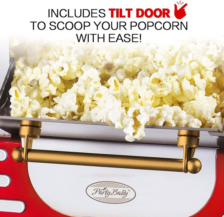Elektrischer Popcornmaker mit präzisem Timer in Rot. Macht frisches Popcorn schnell und einfach.