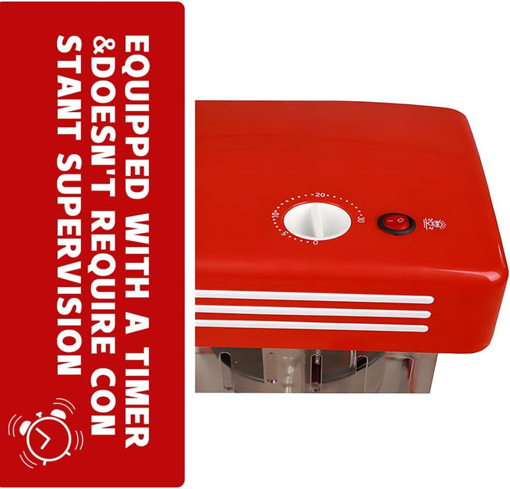 Schneller, elektrischer Popcornmaker in Retro-Rot. Perfekt für frisches Popcorn zum Snack & Knabbern.