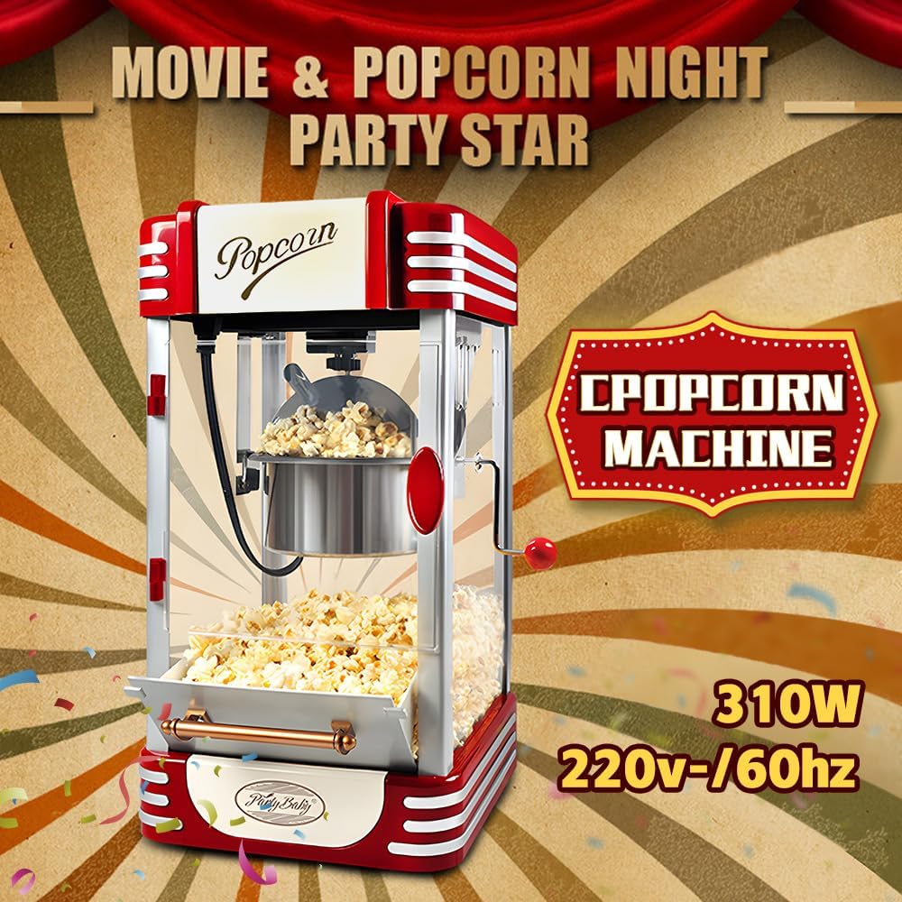 Kleiner roter Retro Popcornmaker, elektrisch, passt auf jeden Tisch. Mit Timer für sofortigen Kinospass.