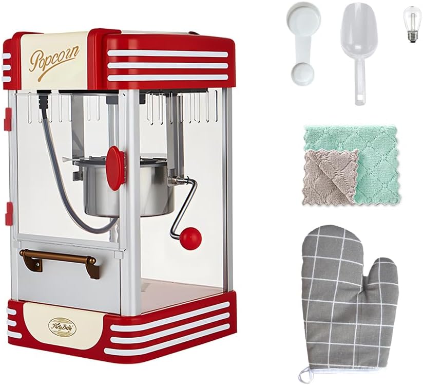 Roter Heimkino Popcornmaker elektrisch. Genießen Sie frisches Popcorn mit Timer für Kino-Feeling.