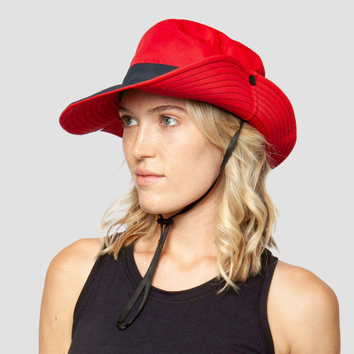 Roter Unisex UV-Schutz Sonnenhut, faltbar, breitkrempig, atmungsaktiv. Ideal für Outdoor & Sommer.