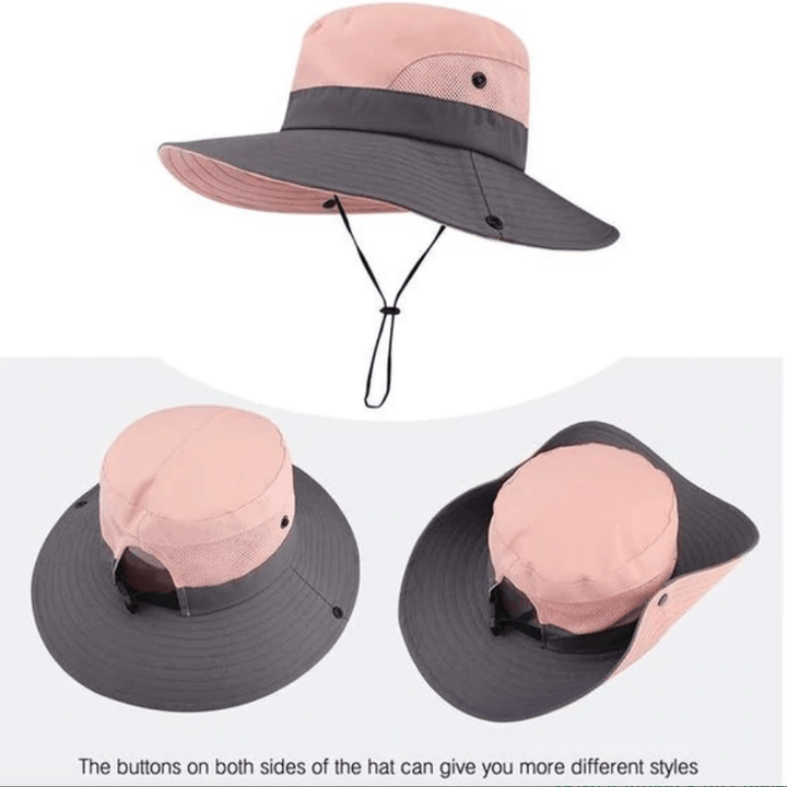 Blauer faltbarer UV-Schutz Sonnenhut mit breiter Krempe, Unisex. Für Angeln, Wandern & Gartenarbeit.