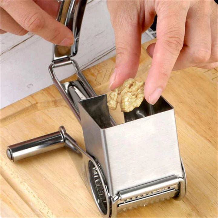 Ergonomische Edelstahl-Handreibe, eine vielseitige Rotationsreibe für Käse, Nüsse und Gemüse.