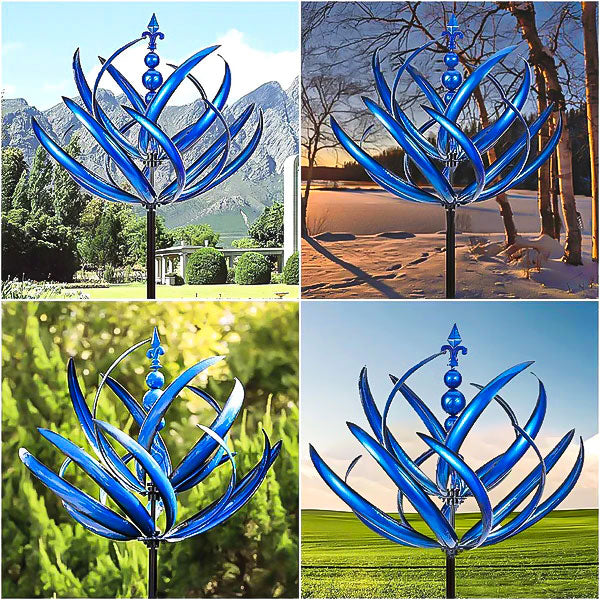 Einzigartige Geschenkidee: Rotierende Metall-Wetterfahne für den Garten, blau-rostfarben.