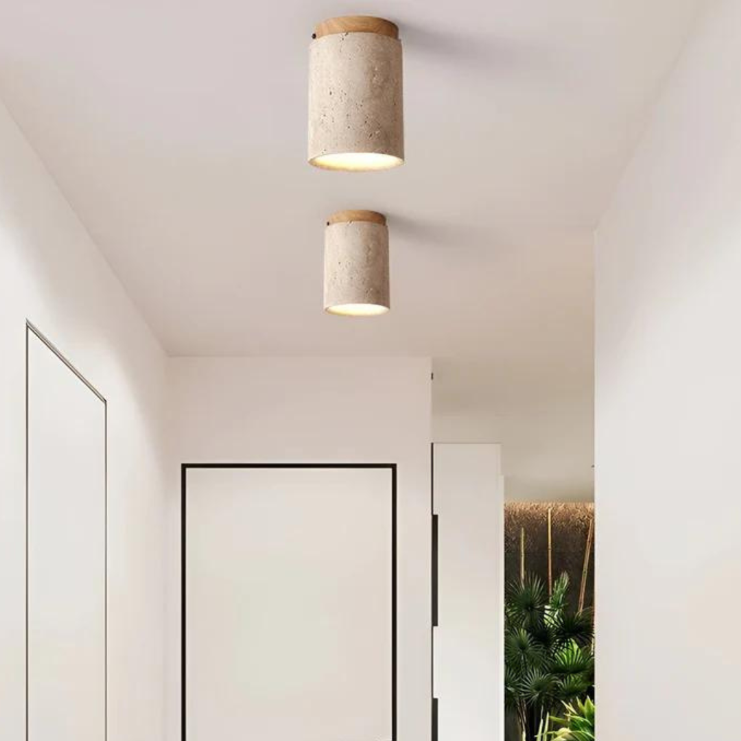 Runde flache japanische Deckenlampe ZenLight. LED-Beleuchtung für ein ruhiges, modernes Schlafzimmer.