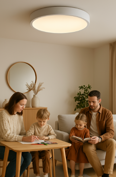 Moderne, runde LED Deckenleuchte aus Aluminium und Acrylglas, minimalistisch für Flur und Wohnzimmer.