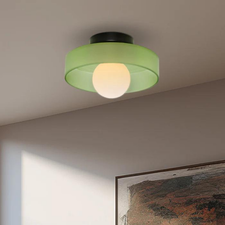Runde Deckenleuchte modern, mit eleganter Glas-Optik für Flur & Wohnbereich.