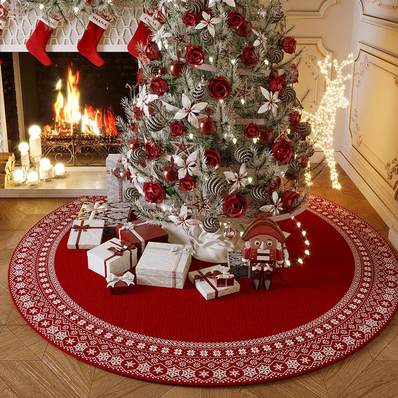 Runder Weihnachtsbaum-Teppich aus Flanell, rutschfest & waschbar. Perfekt für festliche Weihnachtsdeko im Wohnzimmer.