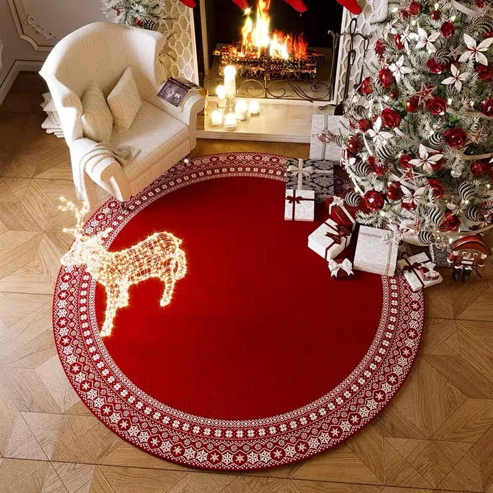 Gemütlicher Flanell-Rundteppich als Weihnachtsbaum-Unterlage. Weich, dekorativ & rutschfest für Ihr weihnachtliches Zuhause.