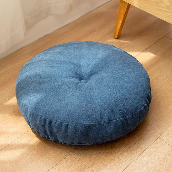 Rundes Bodenkissen ZenCushion aus Polyester, handgefertigt, ideal für Meditation und Yoga.