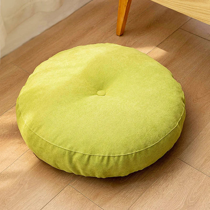 Handgefertigtes ZenCushion Meditationskissen in runder Form für Entspannung und Komfort beim Yoga.