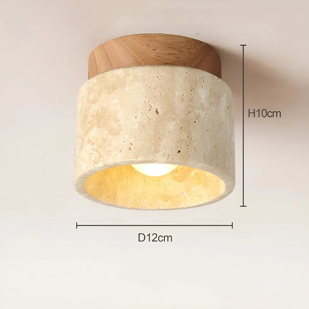 Wabi-Sabi Deckenlampe mit Travertin & Holz für Wohnzimmer & Schlafzimmer. Rustikale Designlampe für Ihr Zuhause.