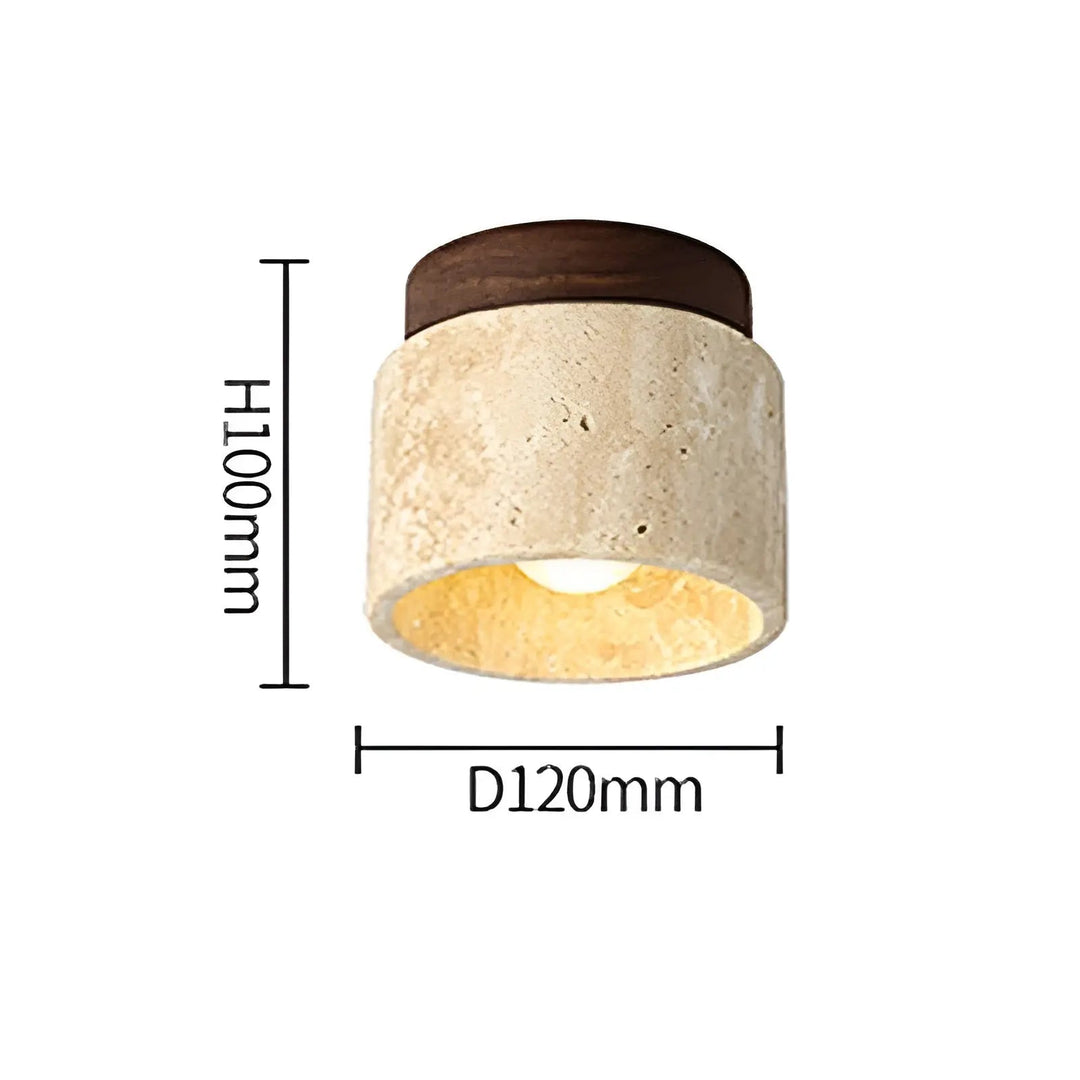 Natürliche Travertinlampe, rustikale Deckenleuchte aus Naturmaterialien, bringt Wabi-Sabi-Ruhe ins Wohnzimmer.