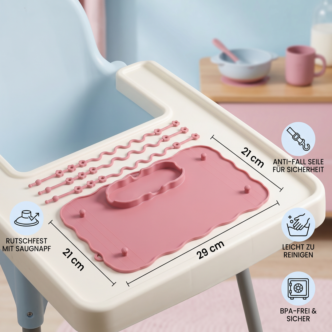 Ergonomische Silikon Esslernhilfe für Kleinkinder, fördert selbstständiges Essen ohne Chaos.