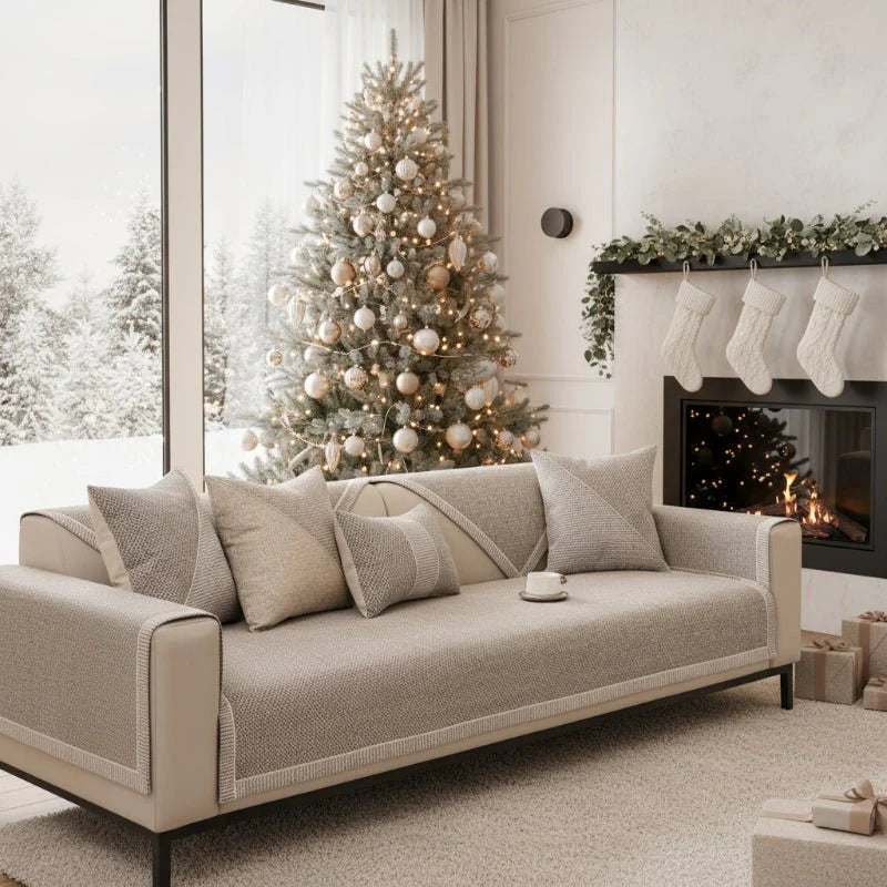 Rutschfester Baumwoll-Leinen Sofaüberwurf, schützt Ihr Sofa stilvoll und langlebig im Wohnzimmer.