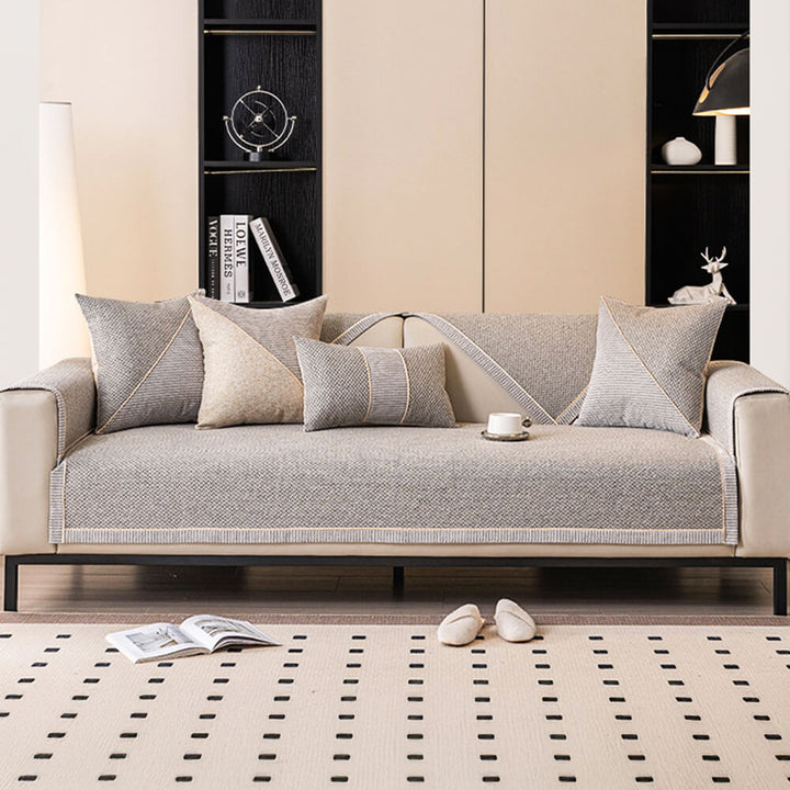 Praktischer Couchschutz, rutschfest & langlebig, aus pflegeleichtem Polyester mit Leinen-Textur.