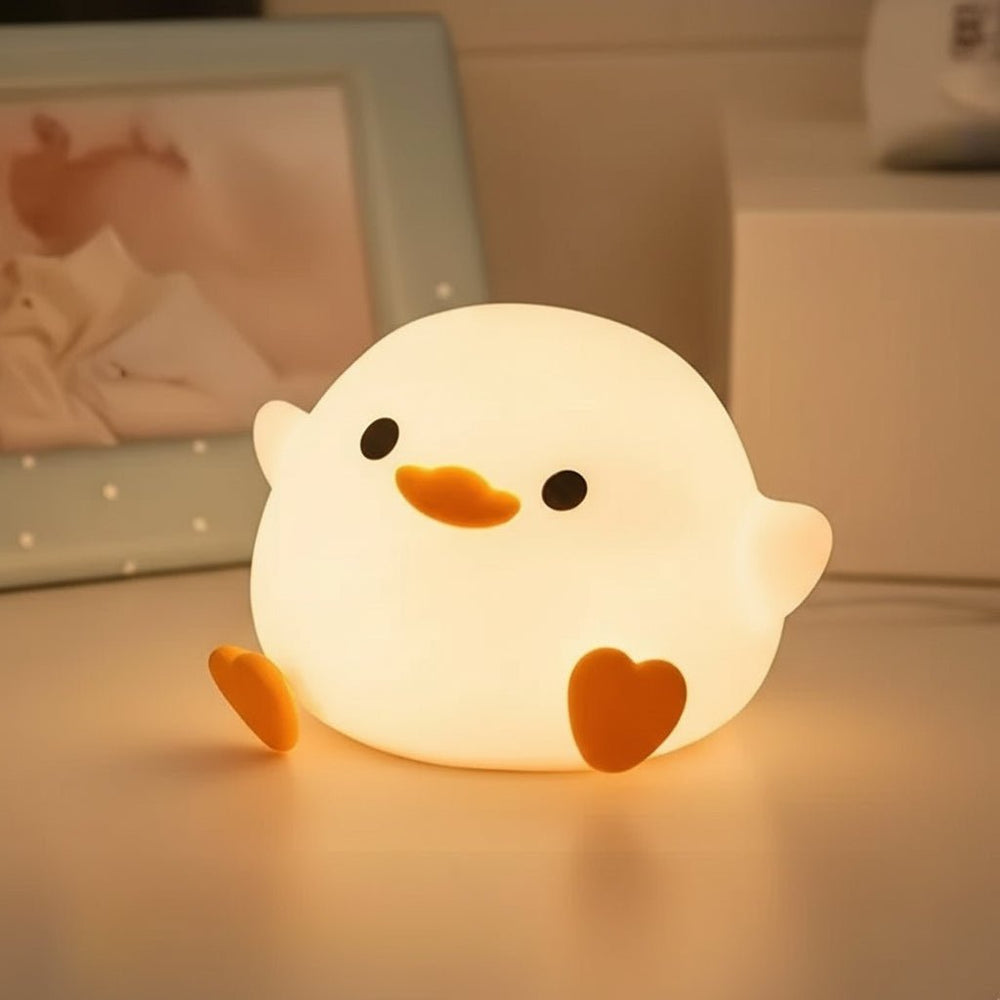 Weiße Silikonlampe in Entenform, dimmbares LED-Nachtlicht mit Touchsensor für Baby- und Kinderzimmer.
