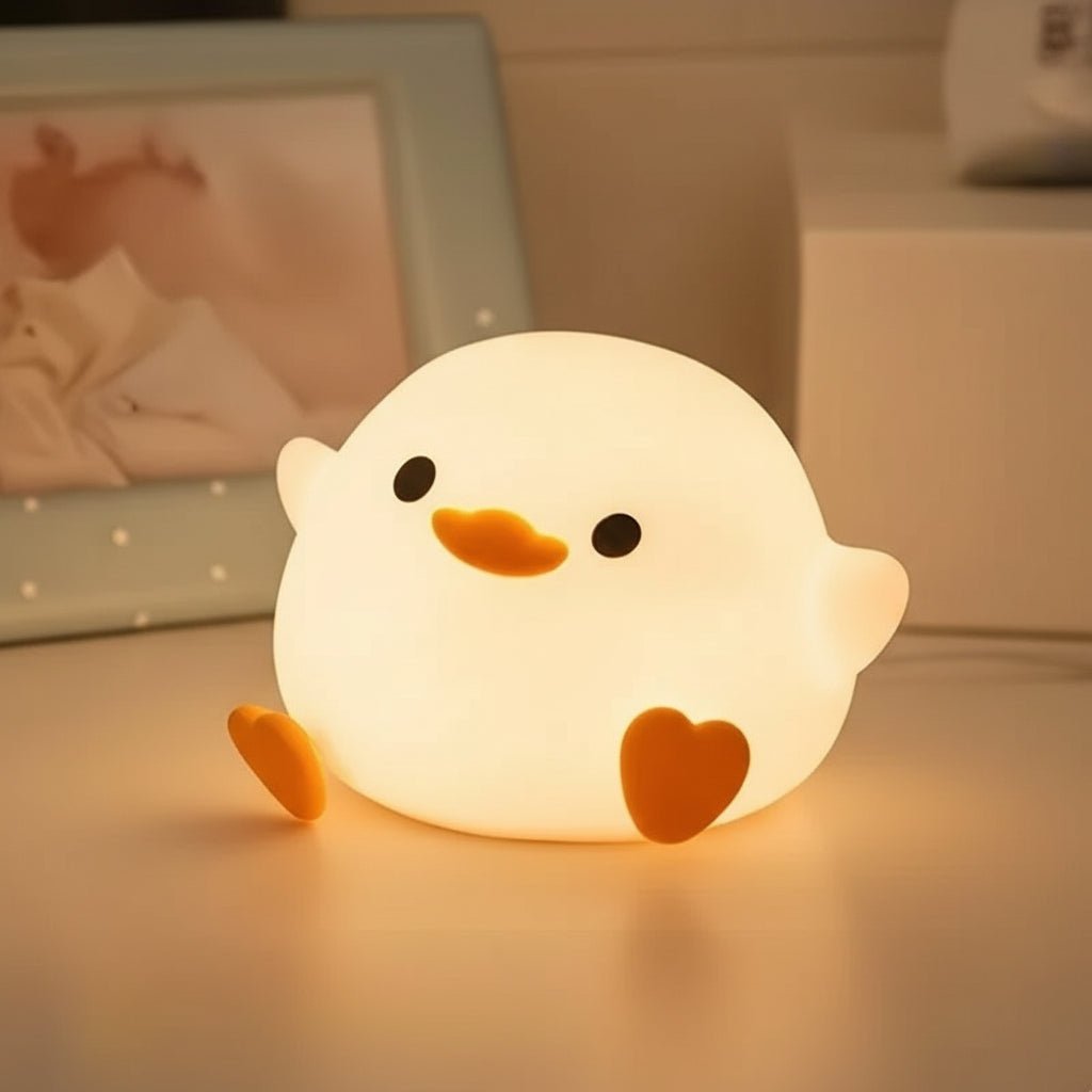 Weiße Silikonlampe in Entenform, dimmbares LED-Nachtlicht mit Touchsensor für Baby- und Kinderzimmer.