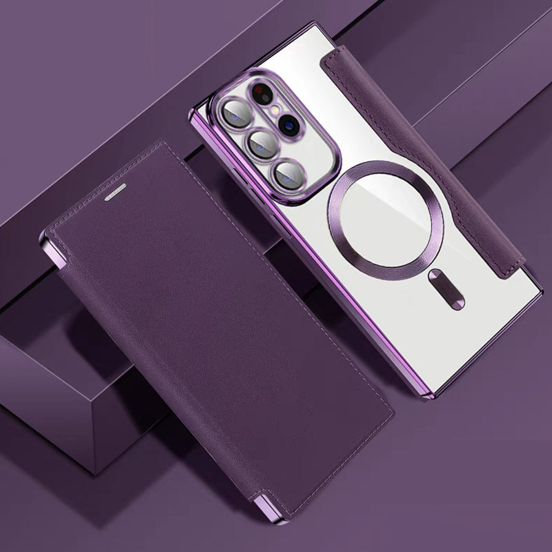 Samsung Flip-Hülle in Lederoptik mit Ringhalter für S24/S23/S22. Eleganter Rundumschutz & praktisches Smartphonezubehör.