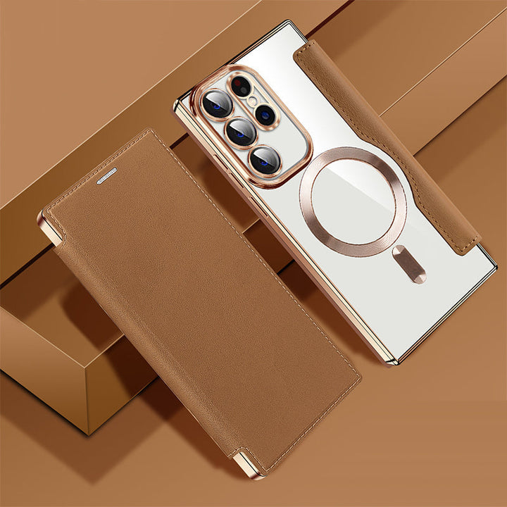 Hochwertige Samsung Handyhülle mit Ringhalter & Lederoptik. Bietet Rundumschutz, Magnetverschluss & Standfunktion.