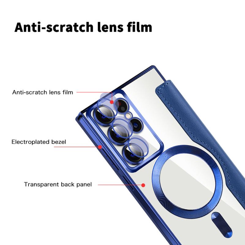 Elegante Samsung Flip-Hülle in hochwertiger Lederoptik mit integriertem Ringhalter. Perfekter Rundumschutz fürs Handy.
