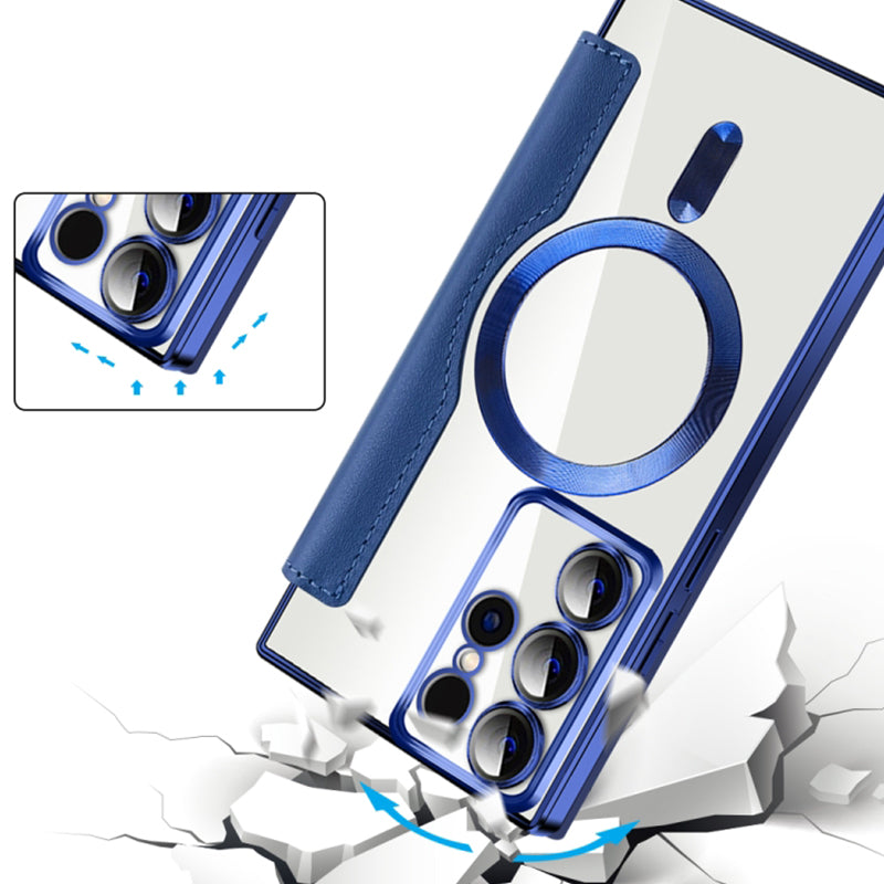 Samsung Flip-Hülle mit Ringhalter, Kartenschlitz & RFID-Schutz. Praktisches Zubehör für Samsung S24/S23/S22 Modelle.