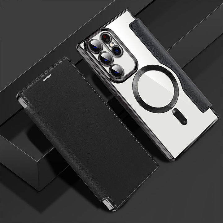 Nahaufnahme des robusten, integrierten Ringhalters an der eleganten Samsung Flip-Hülle. Zusätzlicher Halt & Sicherheit.